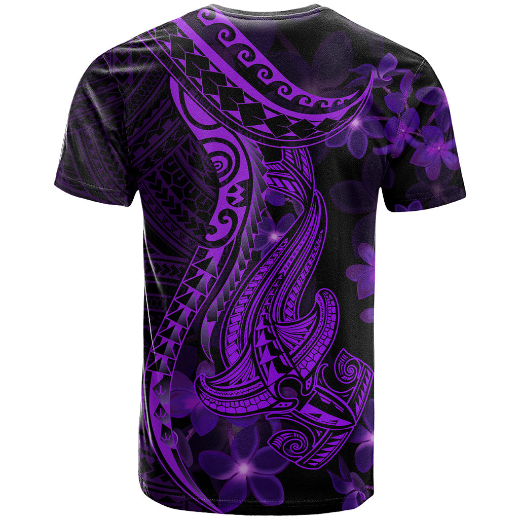 Purple Polynesia Shark Tattoo T-Shirt With Polynesian Plumeria Graphic Tee