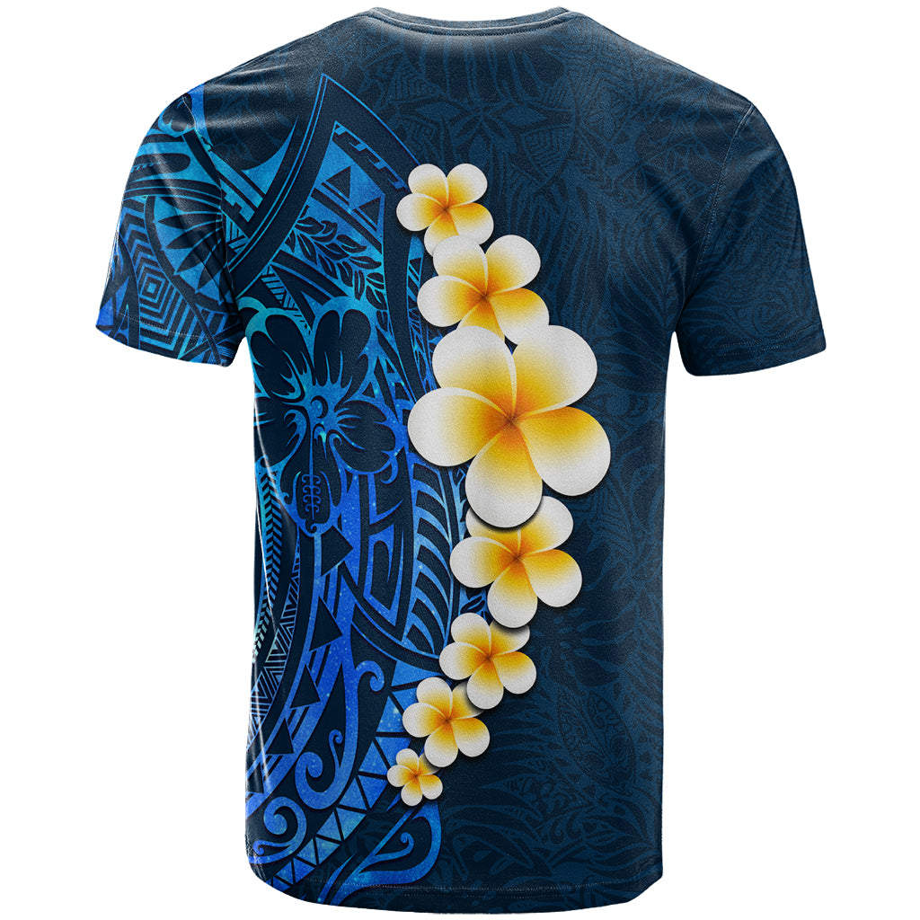 Blue Polynesia T-Shirt Plumeria Tropical Leaves With Galaxy Polynesian Art Graphic Tee