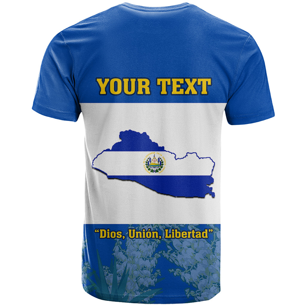 Custom El Salvador T-Shirt Coat Of Arms Mix Flor De Izote Graphic Tee