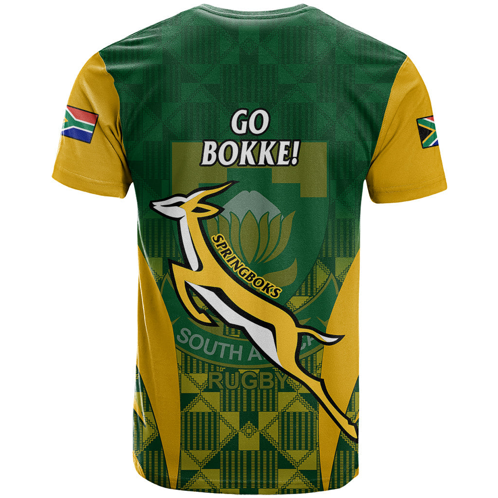 South Africa Rugby T-Shirt Go Springboks Kente Pattern With Bokke Graphic Tee