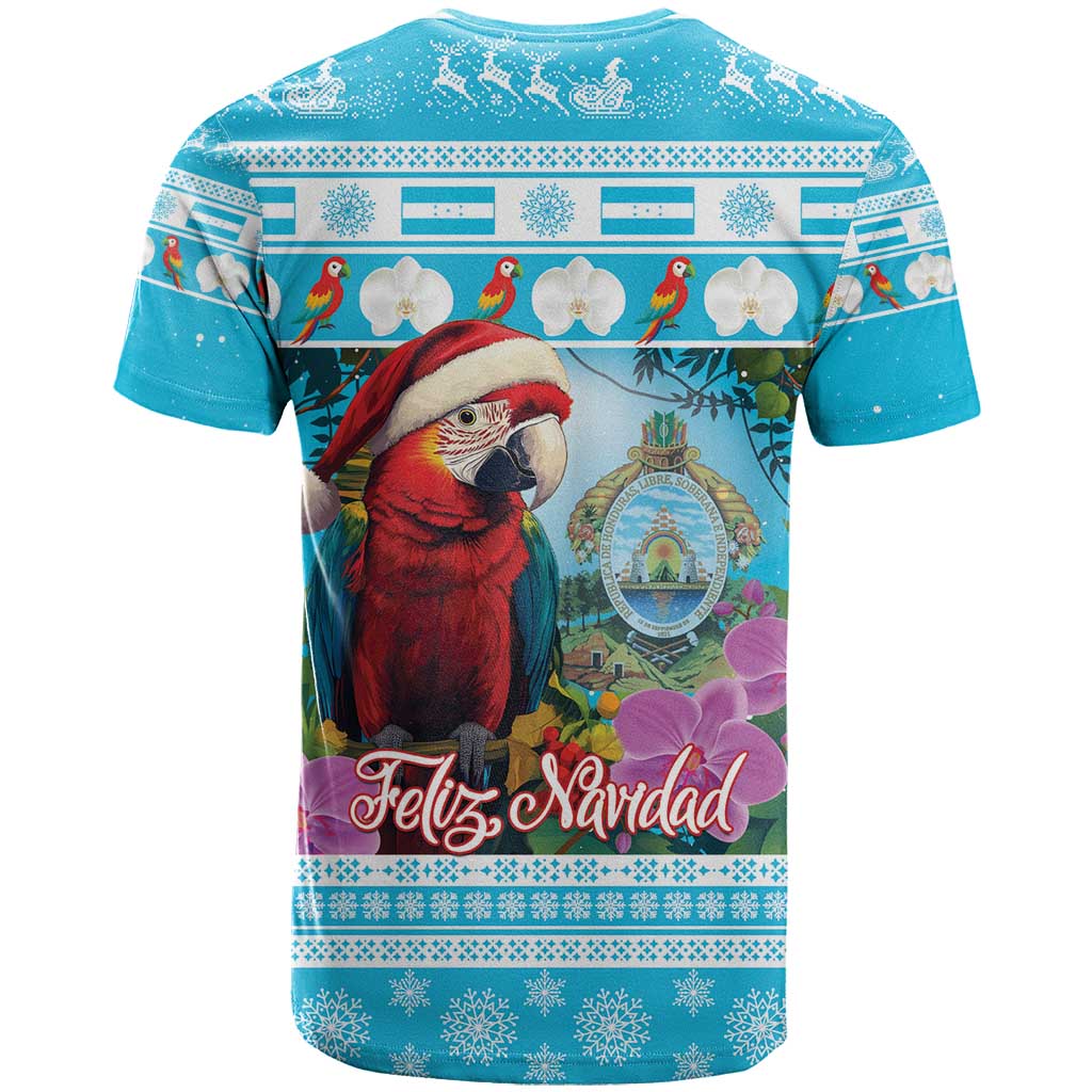 Honduras Christmas T-Shirt Scarlet Macaw With Feliz Navidad Graphic Tee