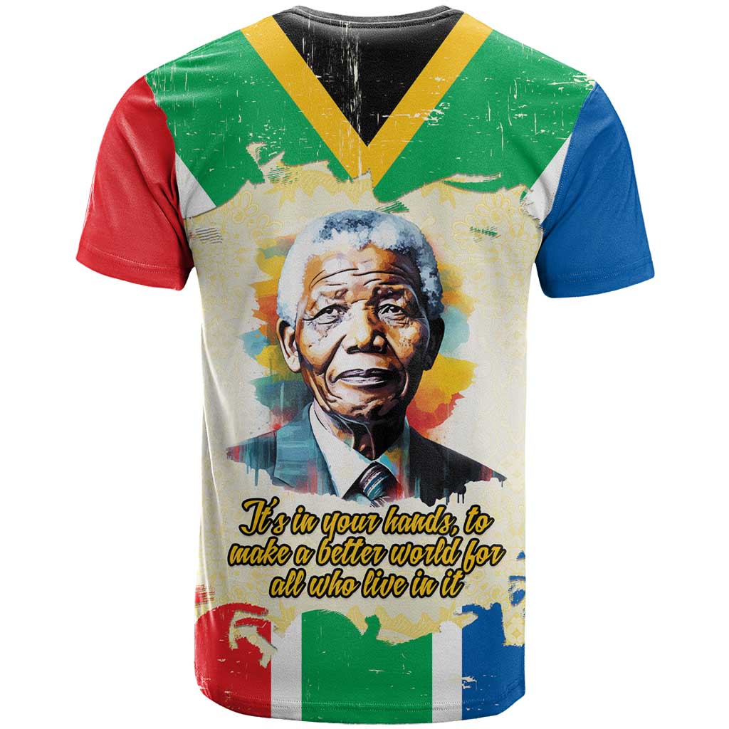 Nelson Mandela International Day 46664 T-Shirt Its In Our Hands - Batik Pattern Graphic Tee