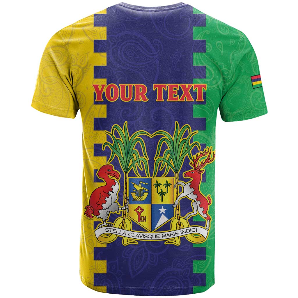 Personalised Mauritius T-Shirt Coat Of Arms Mix Paisley Pattern Graphic Tee