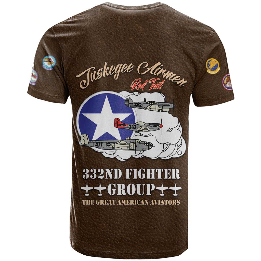 Tuskegee Airmen WWII Heroes T-Shirt The Great American Aviators Brown Leather Pattern Graphic Tee