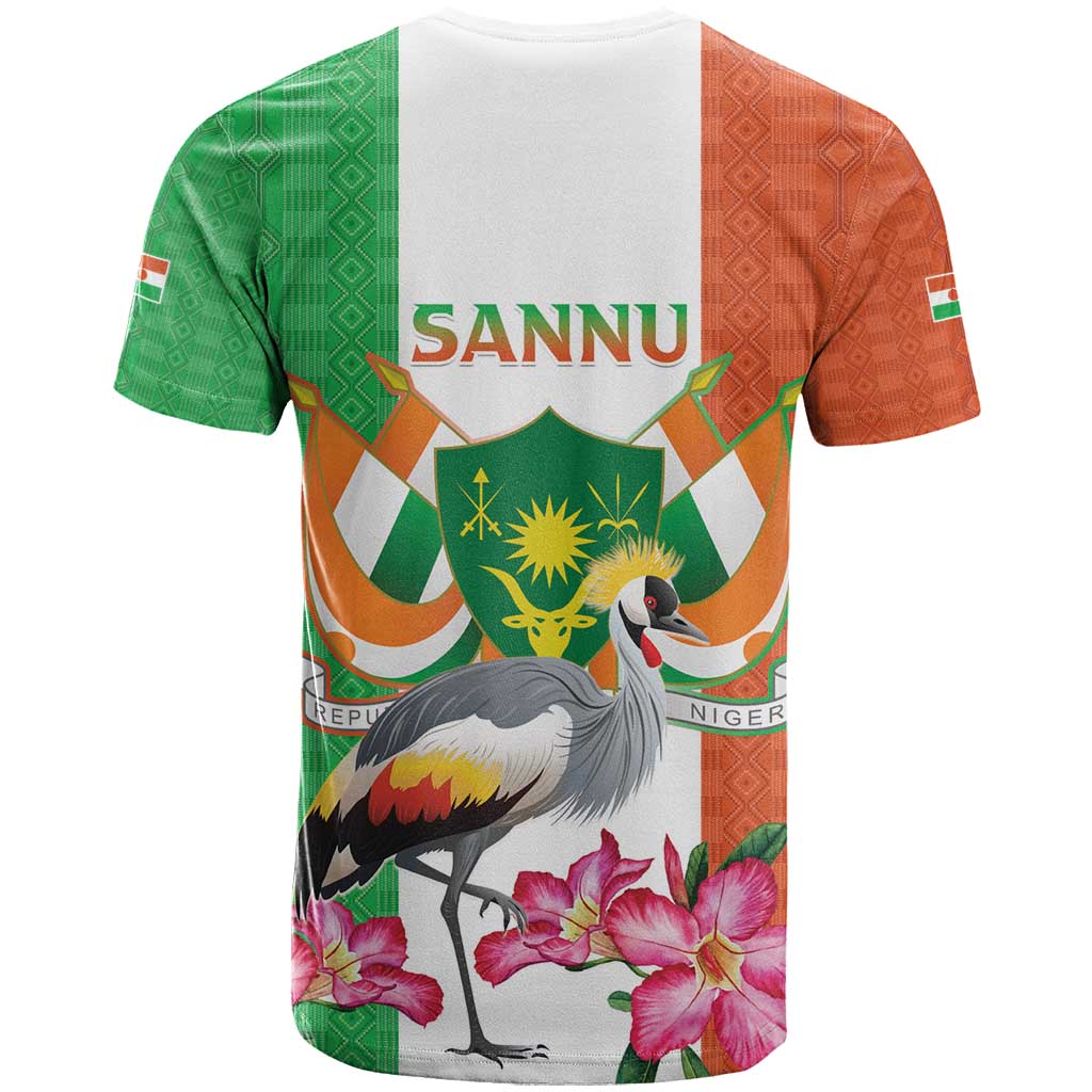Niger Black-Crowned Crane T-Shirt Coat Of Arms - Kente Pattern Graphic Tee