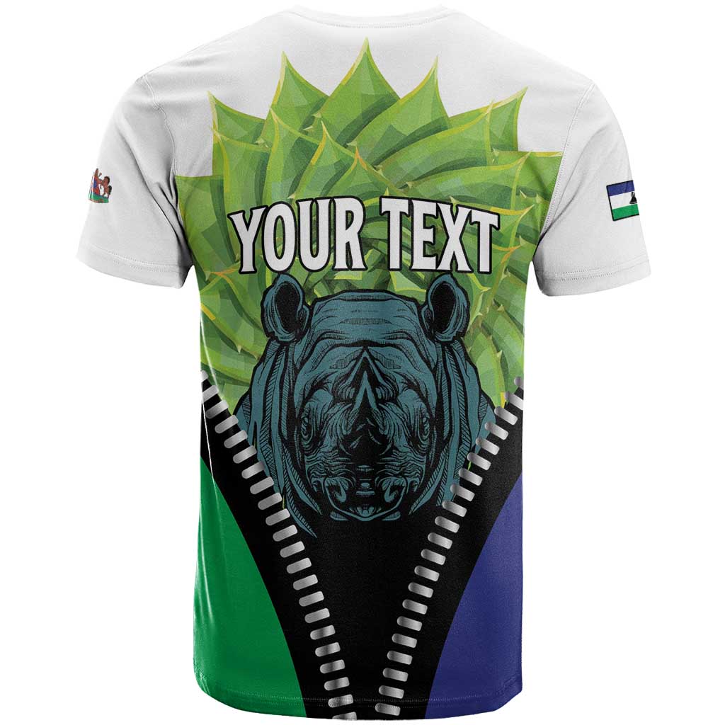 Personalised Lesotho Black Rhinoceros T-Shirt With Aloe Polyphylla Graphic Tee
