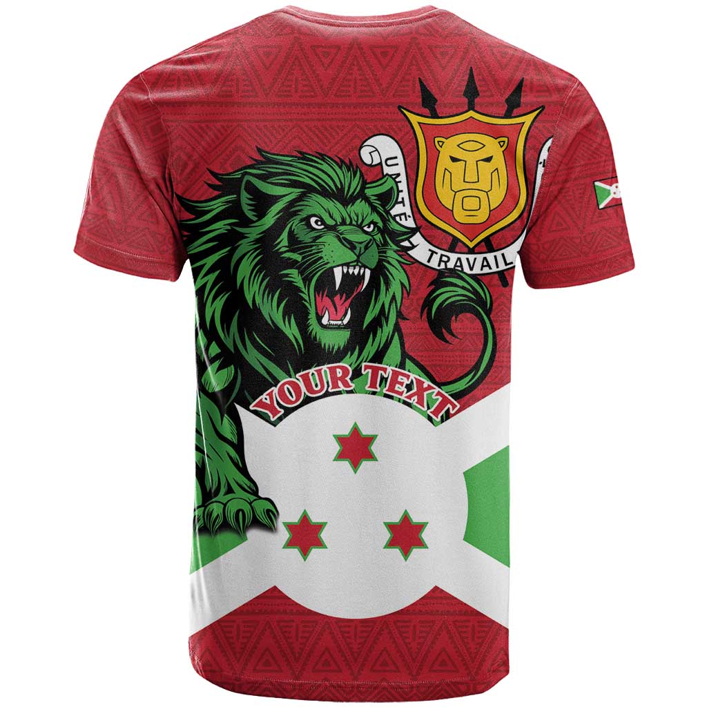 Personalized Burundi T-Shirt Lion and Coat Of Arms - Flag Style Graphic Tee