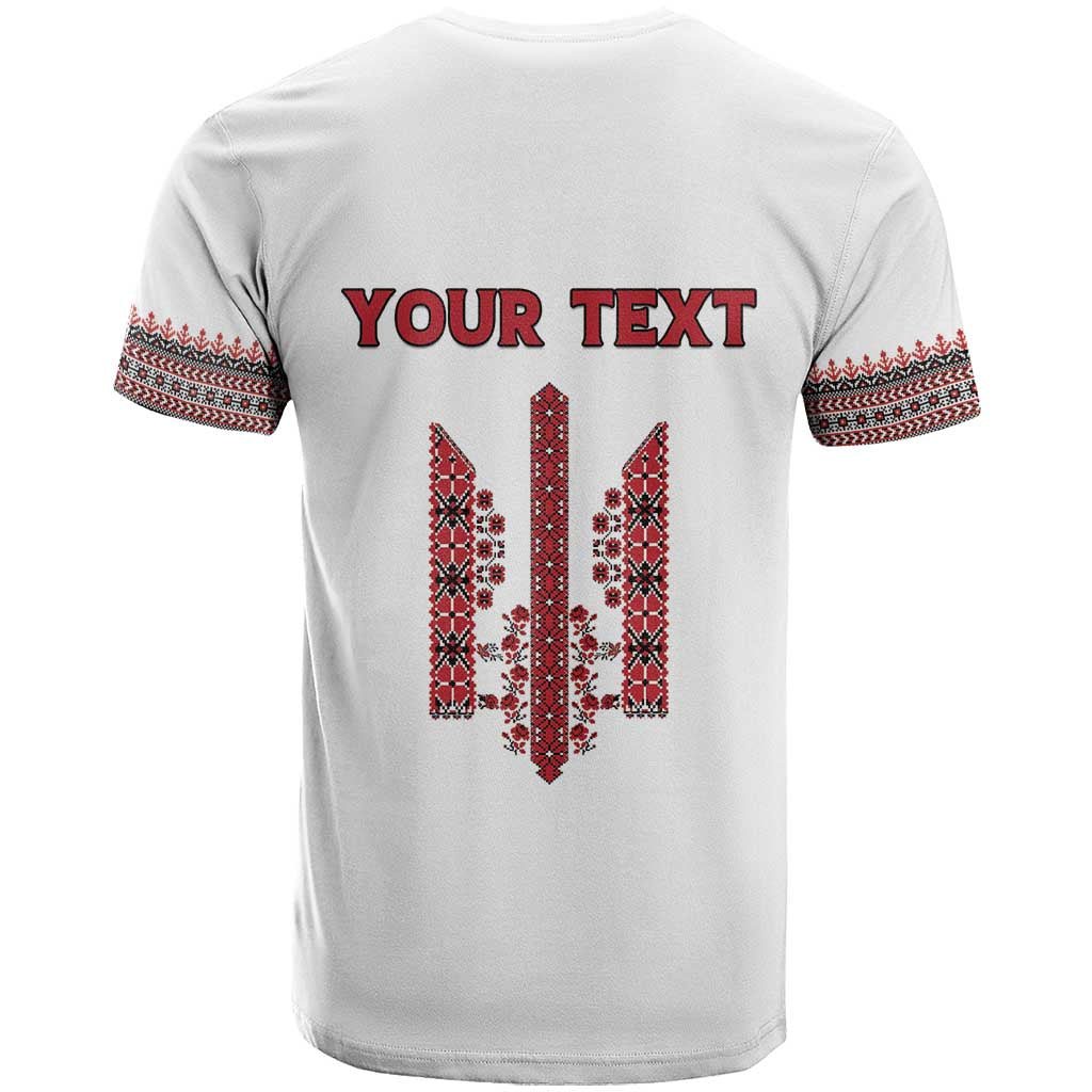 Personalized Ukrainian Trident T-Shirt White Tryzub Vyshyvanka Pattern Graphic Tee