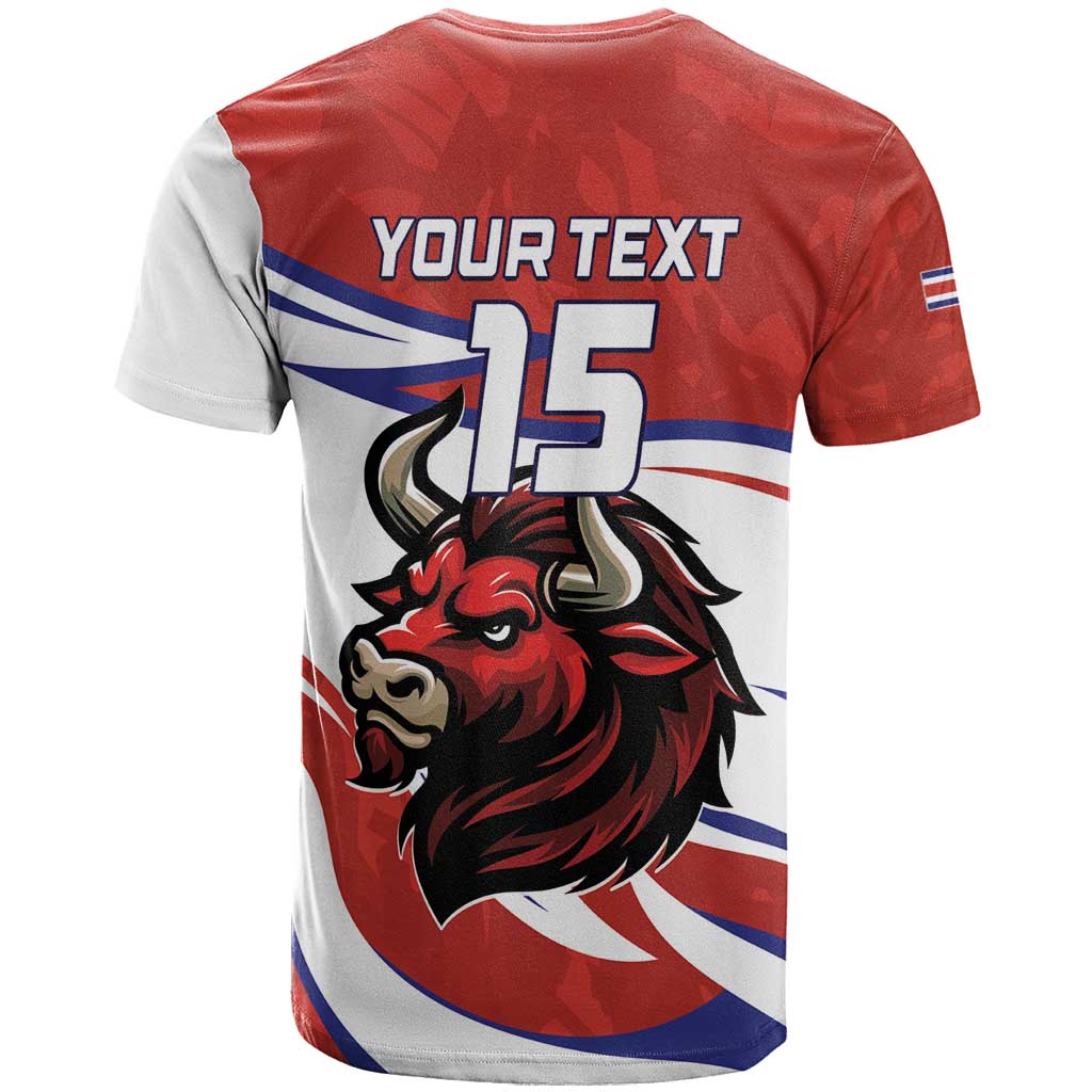 Custom Costa Rica Football T-Shirt Los Ticos With Bull Mascot Graphic Tee