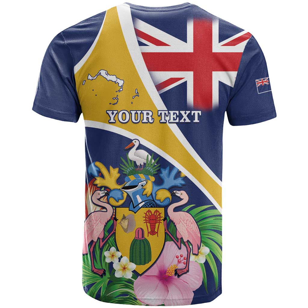 Personalised Turks And Caicos Islands T-Shirt Coat Of Arms Tropical Flower Graphic Tee