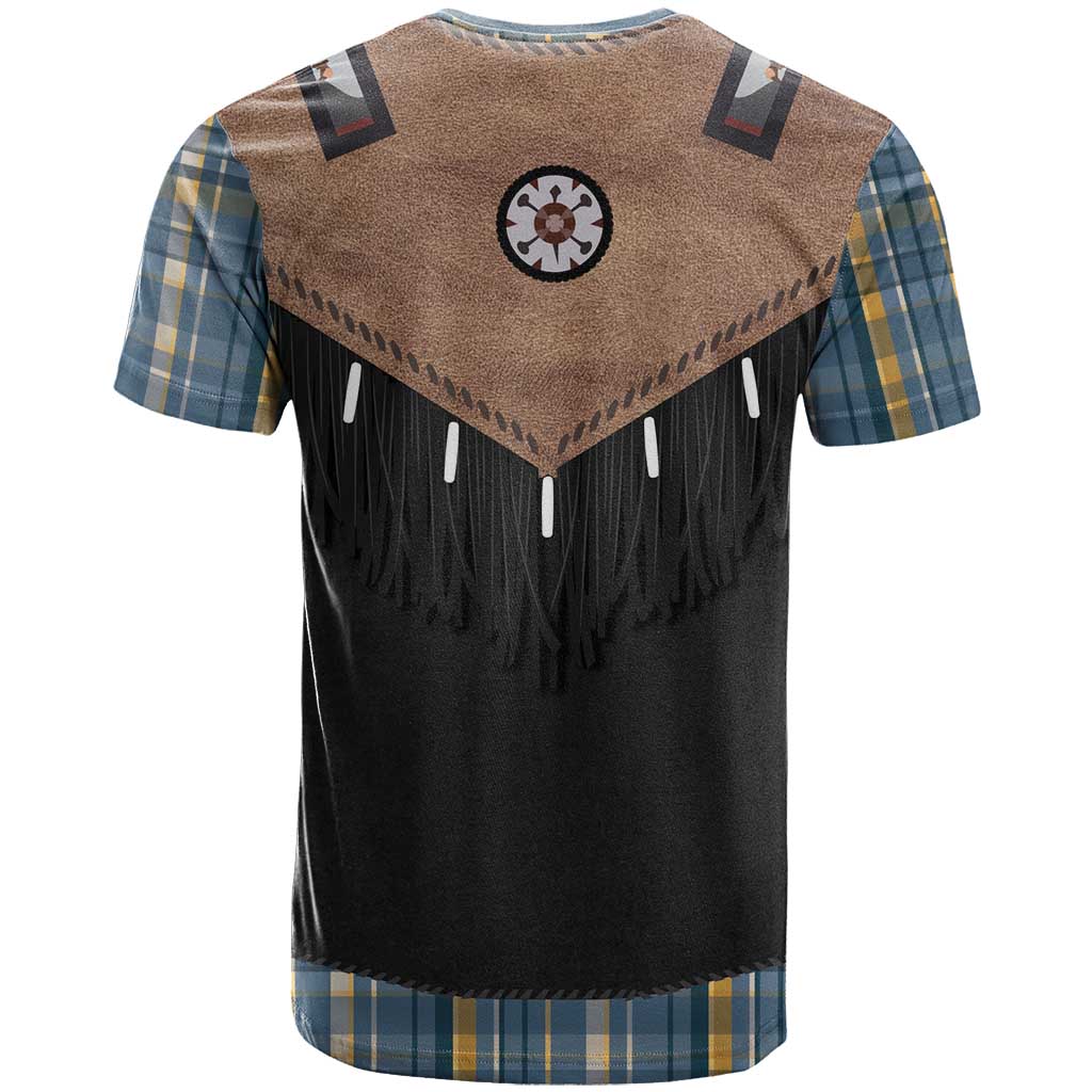 Western Cowboy Vest Style T-Shirt Blue Yellow Plaid Pattern Graphic Tee