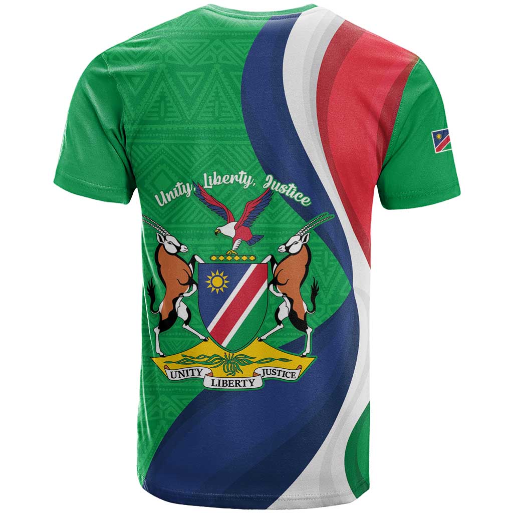 Personalised Namibia Independence Day T-Shirt Coat Of Arms With African Pattern Graphic Tee