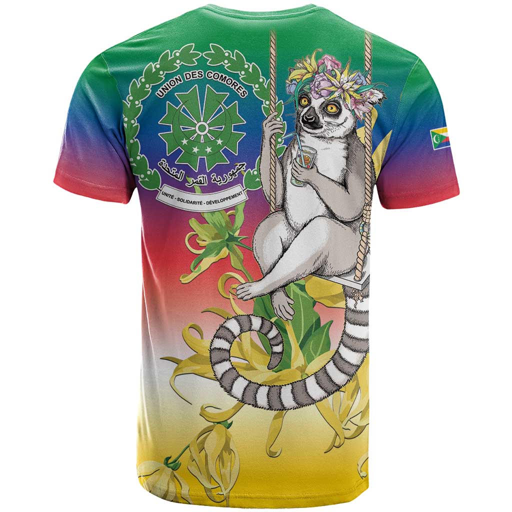 Comoros Mongoose Lemur T-Shirt Coat Of Arms With Ylang Ylang Graphic Tee