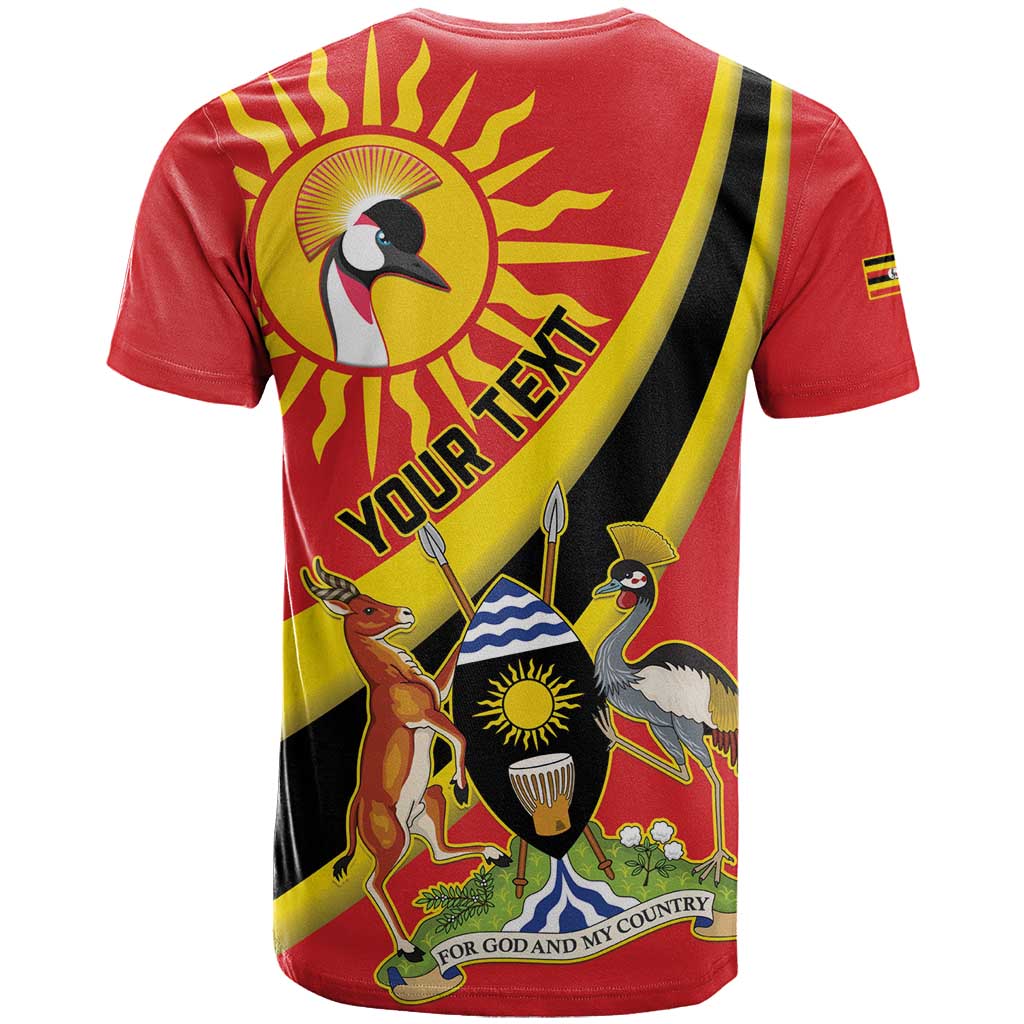 Personalized Uganda T-Shirt Black Crowned Crane With Coat Of Arms Graphic Tee