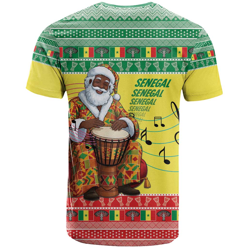 Senegal Christmas T-Shirt Black Santa Playing Djembe Drum Graphic Tee