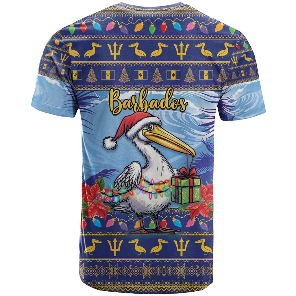 Barbados Christmas T-Shirt Pelican With Poinsettia Graphic Tee
