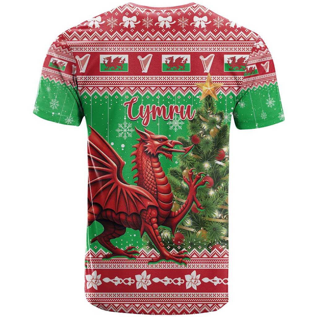 Wales Christmas T-Shirt Welsh Dragon Nadolig Llawen Graphic Tee