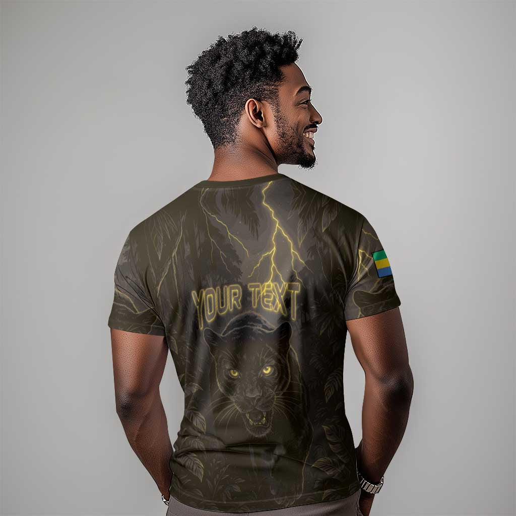 Custom Gabon Football T-Shirt Black Panther Thunder Graphic Tee