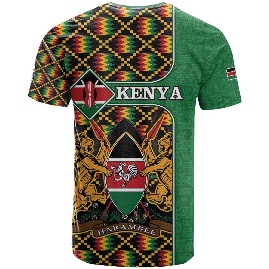 Kenya T-Shirt Coat Of Arms Kente Pattern Graphic Tee