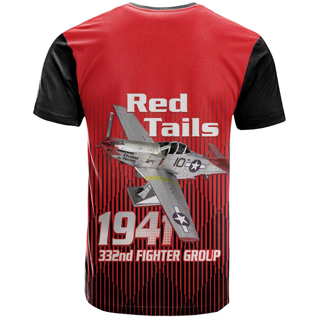 Tuskegee Red Tails Airmen T-Shirt P-51 Mustang 332nd Fighter Group - Black Red Graphic Tee