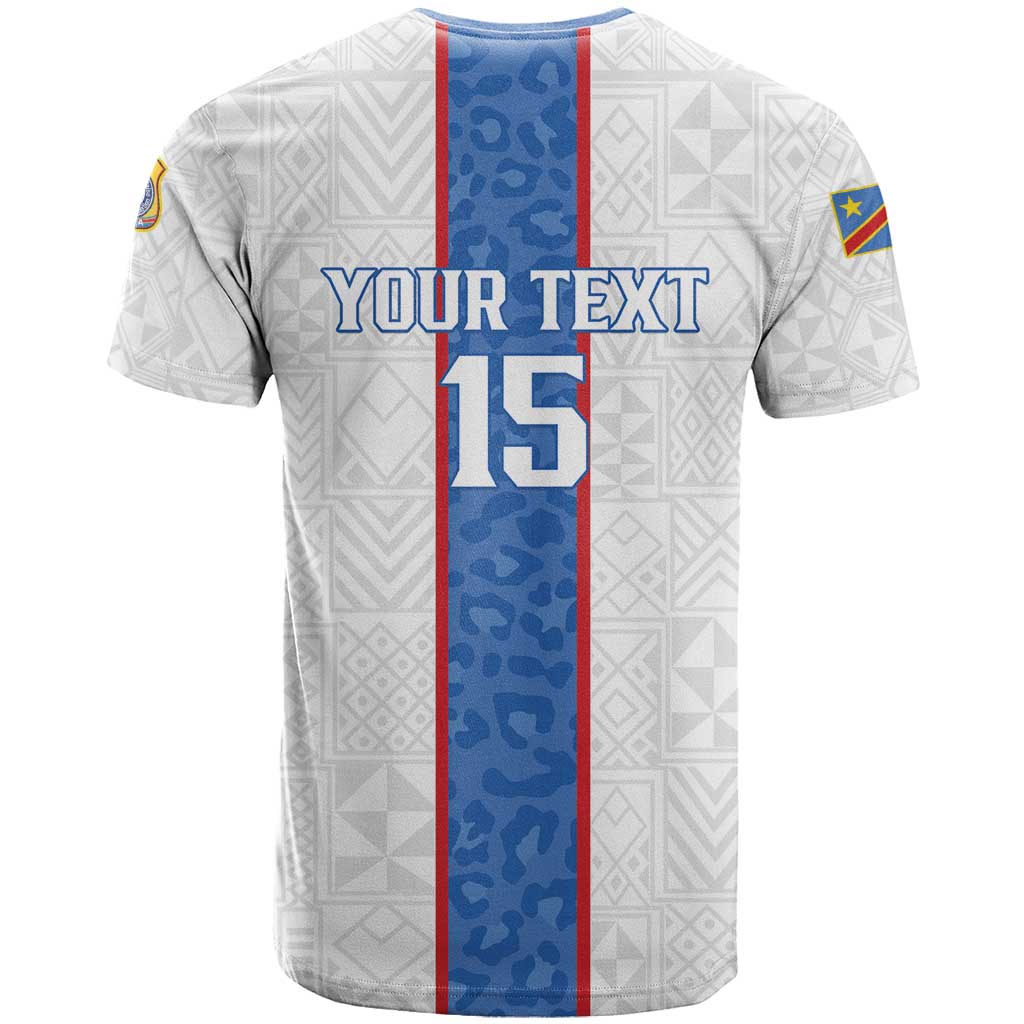 Custom DR Congo Football T-Shirt Leopards Mix Kuba Raffia Pattern Graphic Tee