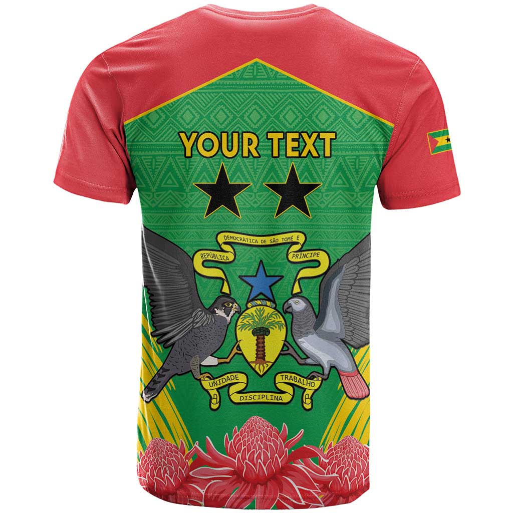 Personalised Sao Tome and Principe T-Shirt Coat Of Arms With Porcelana Rose Graphic Tee