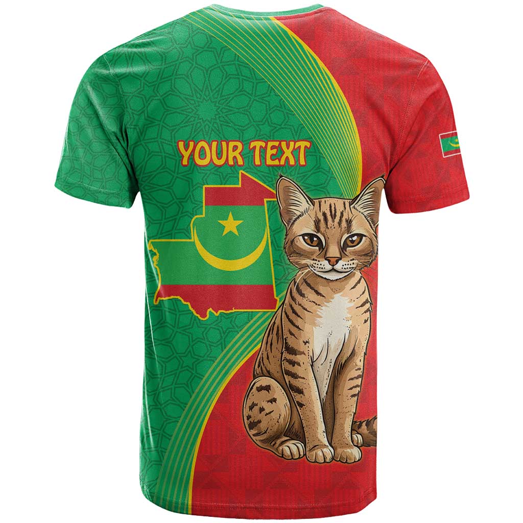 Personalised Mauritania T-Shirt African Wild Cat With Coat Of Arms Graphic Tee