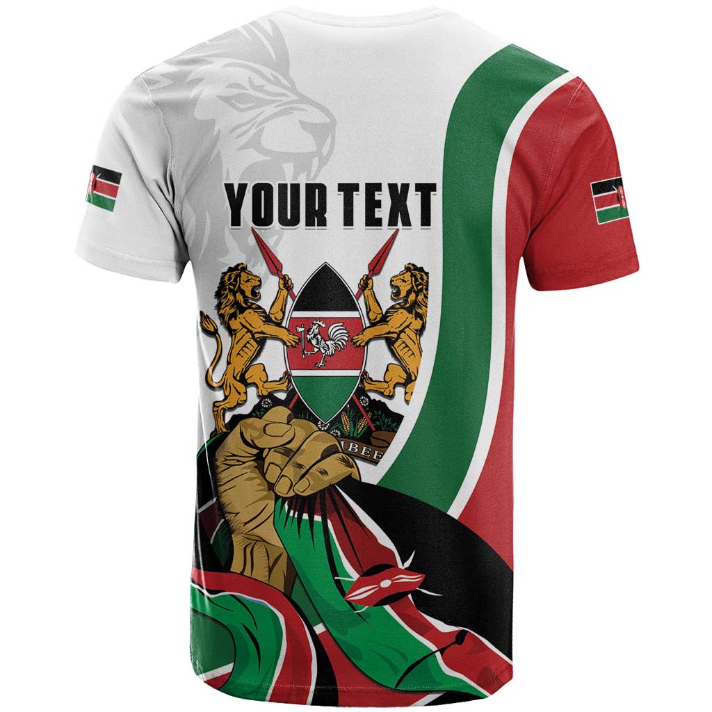 Personalized Kenya Jamhuri Day T-Shirt Lion With Coat Of Arms Graphic Tee