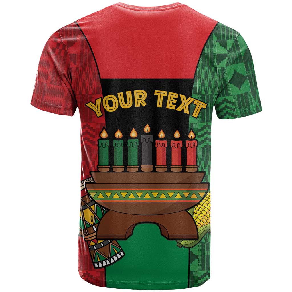 Personalized Happy Kwanzaa T-Shirt Kinara With Kente Pattern Graphic Tee