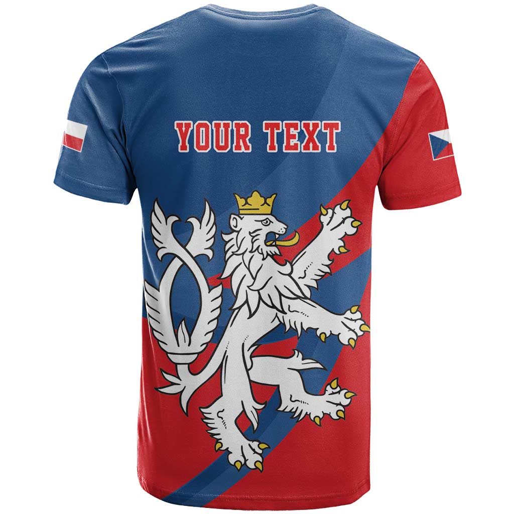 Personalized Czech Republic Coat of Arms T-Shirt Statni Znak Ceske Republiky - Silver Double-tailed Lion Graphic Tee