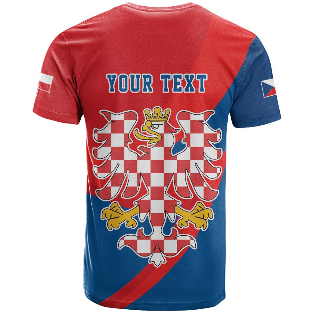 Personalized Coat of Arms of Moravia T-Shirt Gold-crowned White Red Checkered Eagle Graphic Tee