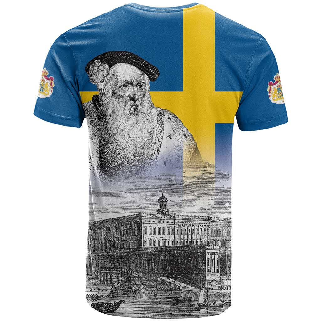 Sweden Sveriges Nationaldag T-Shirt King Gustav Vasa with Stockholm Slott Graphic Tee