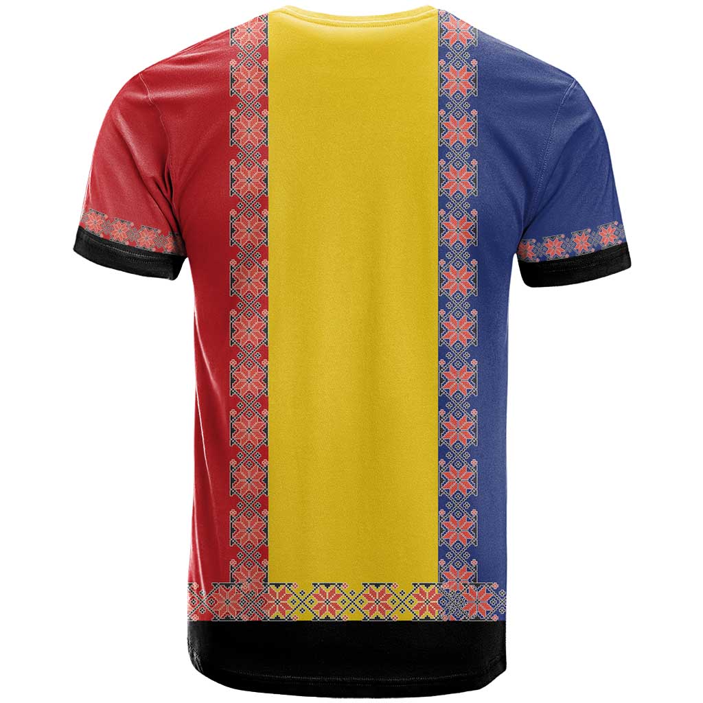 Romania National Flag Day 26th June T-Shirt Red Traditional Embroidery Patterns Graphic Tee