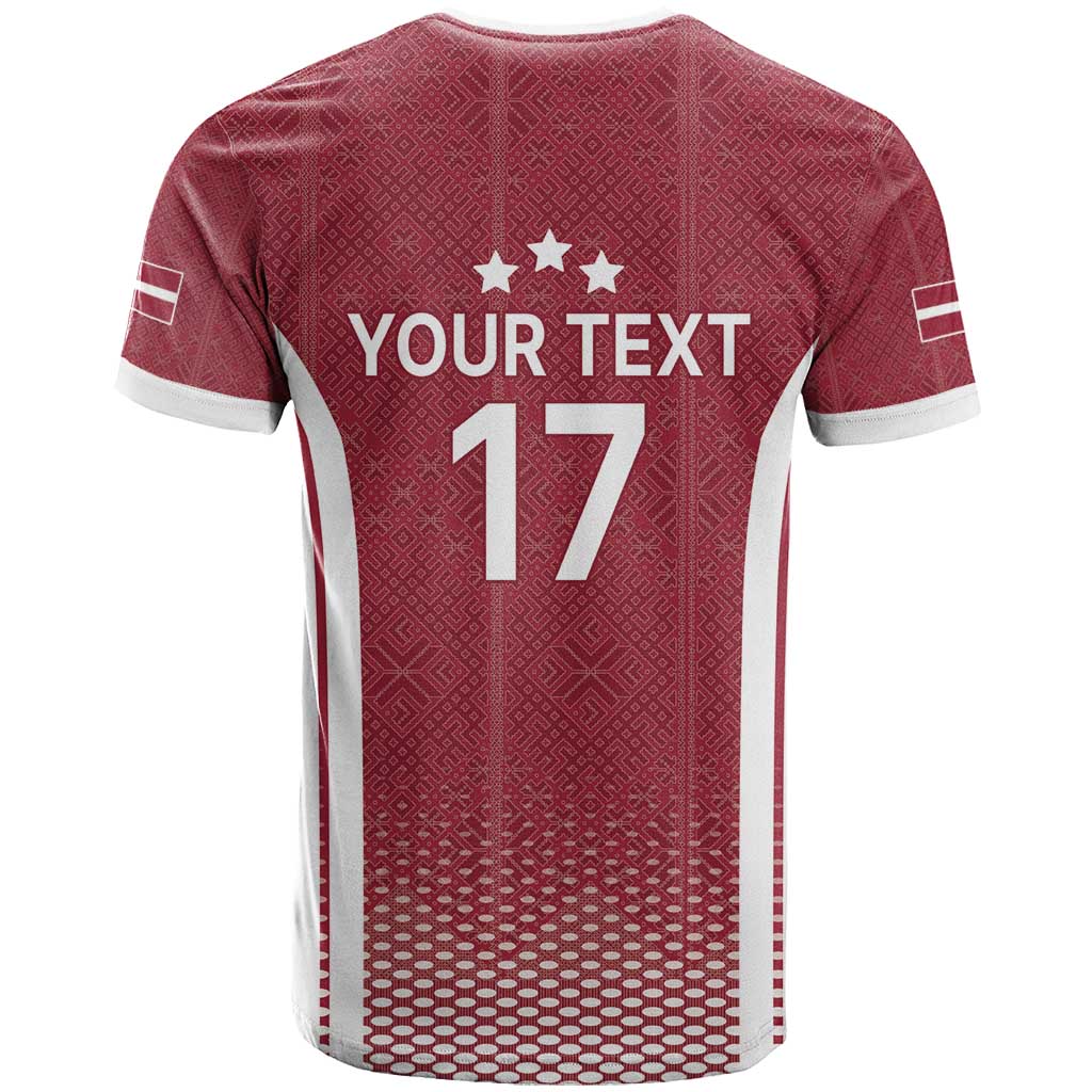 Latvia Basketball Custom T-Shirt Red Latvian Pattern Graphic Tee