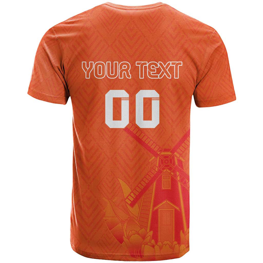 Custom Netherlands Rugby T-Shirt Windmill and Tulips With Jersey Pattern Graphic Tee