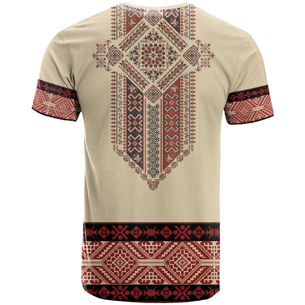Traditional Romanian T-Shirt With Red Traditional Embroidery Patterns Graphic Tee