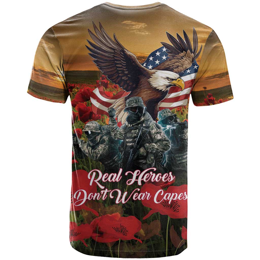 US Veterans Day American Army T-Shirt With Poppy Flowers Graphic Tee