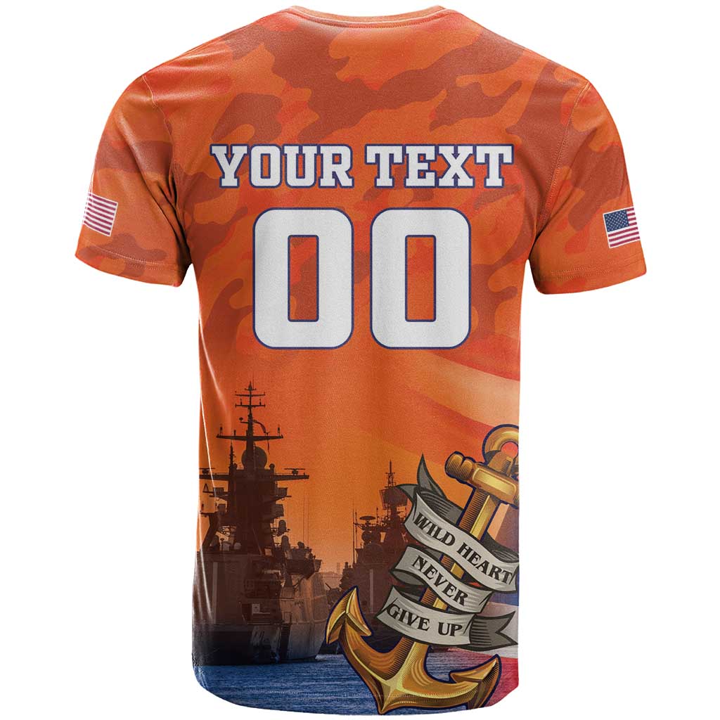 Custom US Navy Veteran T-Shirt With Camouflage Pattern Graphic Tee