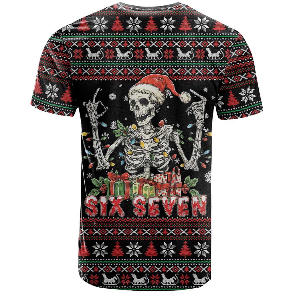 Six Seven Santa Skeleton T-Shirt Funny Christmas Skull Graphic Tee
