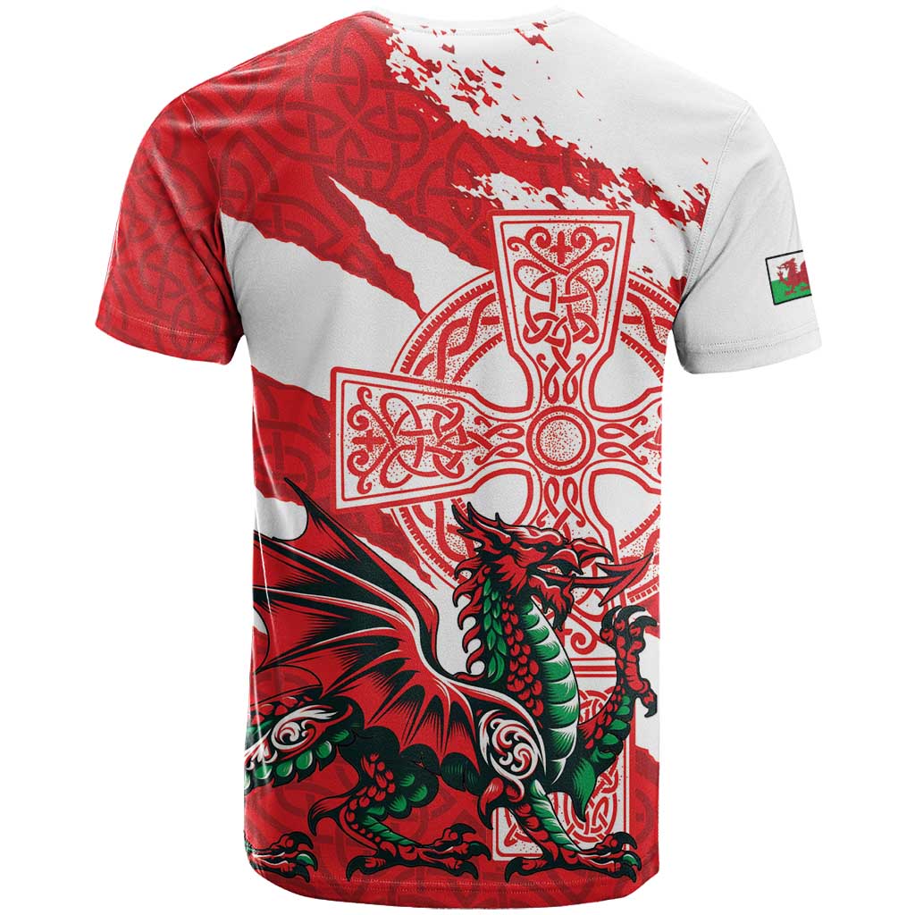 Wales Celtic Cross T-Shirt Cymru Am Byth Red Version Graphic Tee