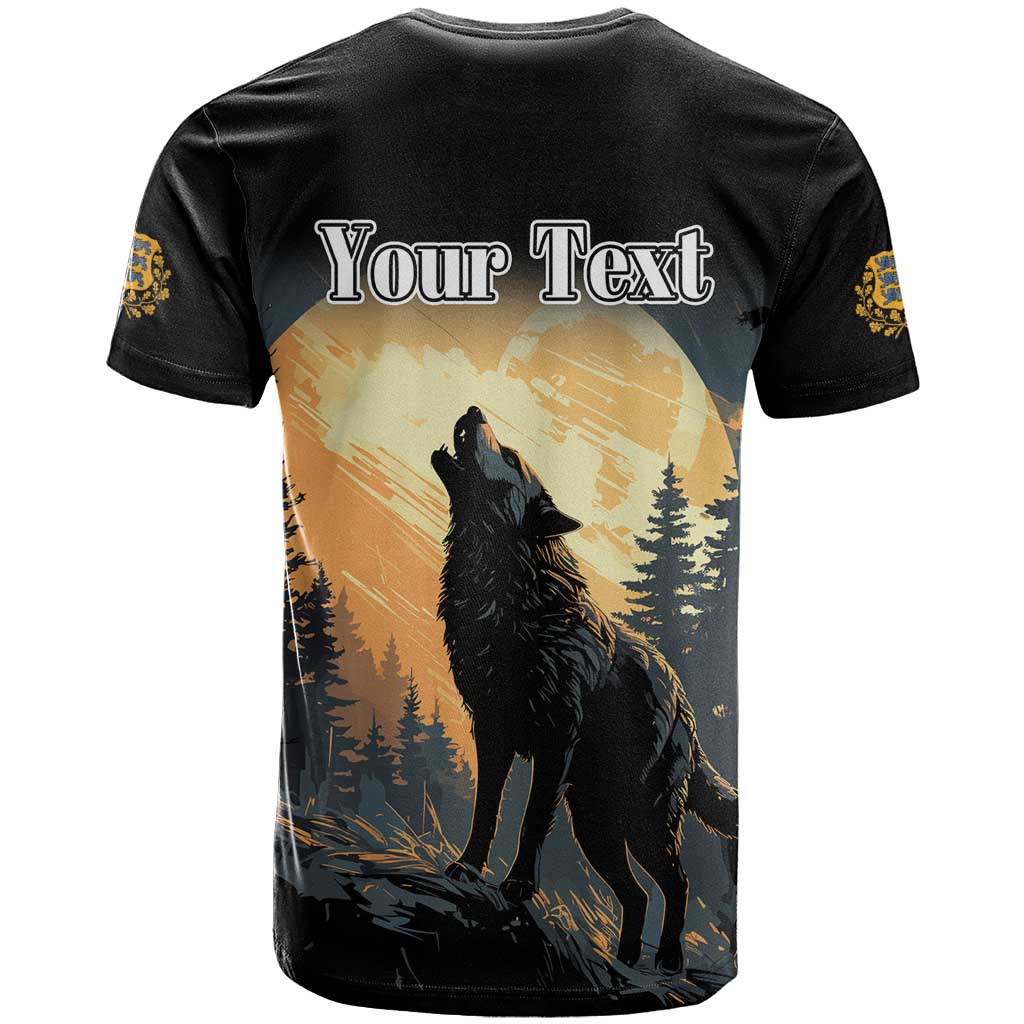 Personalized Estonia T-Shirt Wolf Howling At The Moon Graphic Tee