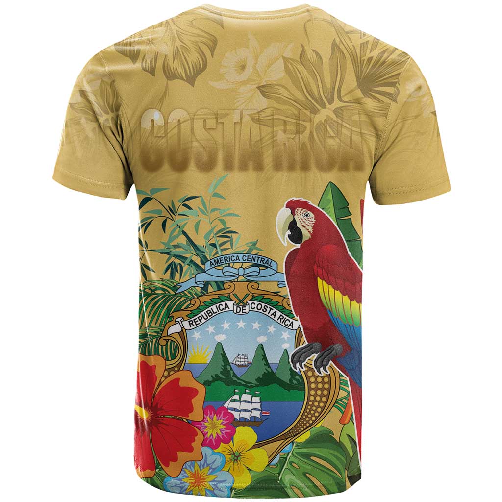 Costa Rica Independence Day T-Shirt Scarlet Macaw Parrot Tropical Flowers Graphic Tee