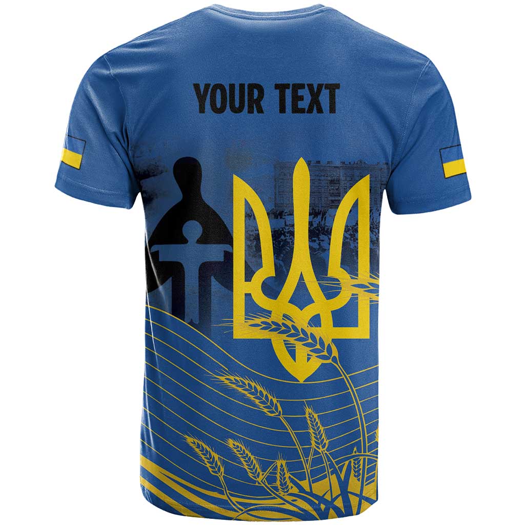 Personalized Holodomor Memorial Day T-Shirt Ukrainian Trident And Wheat Remembrance Graphic Tee