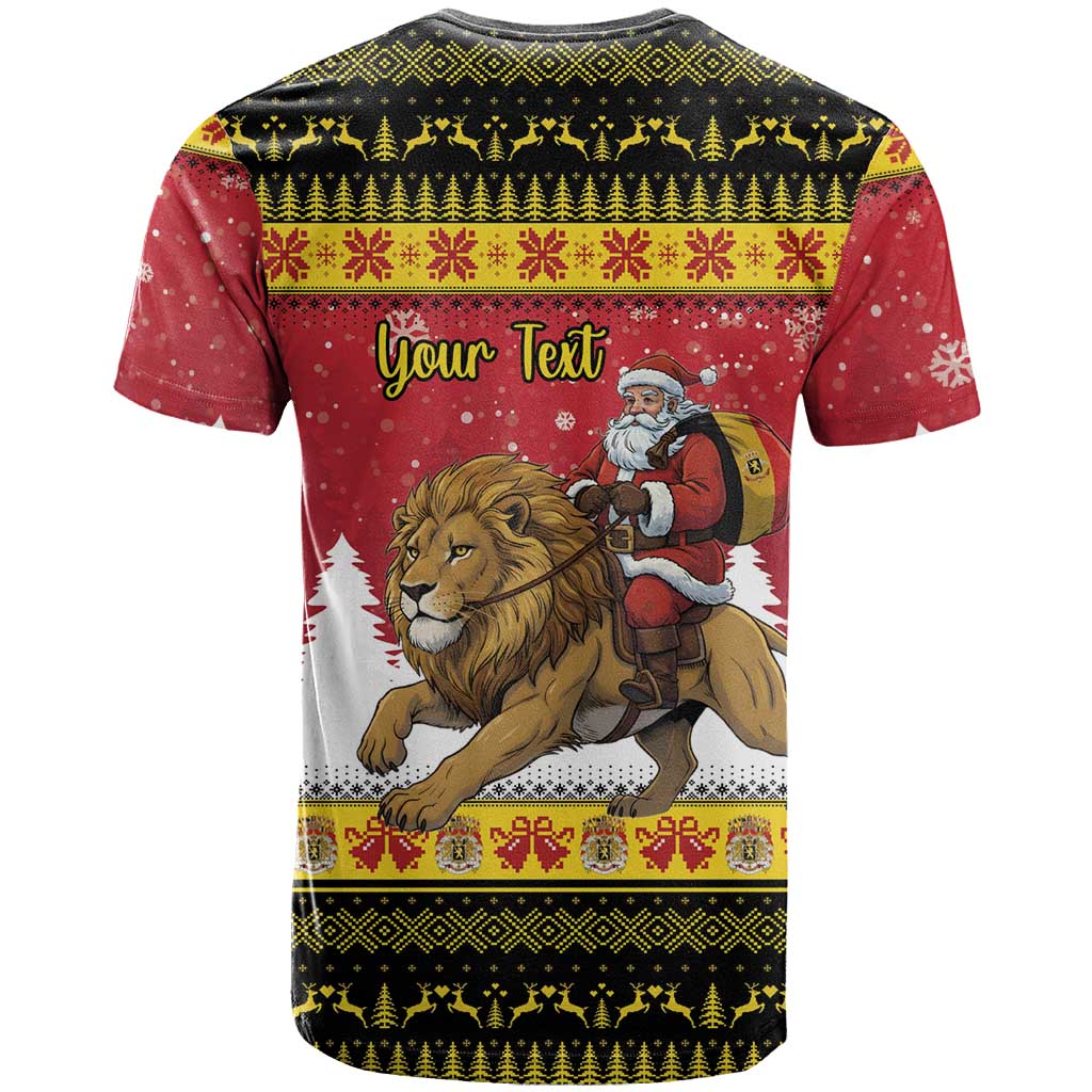 Belgium Christmas Personalized T-Shirt Santa Riding Lion Graphic Tee