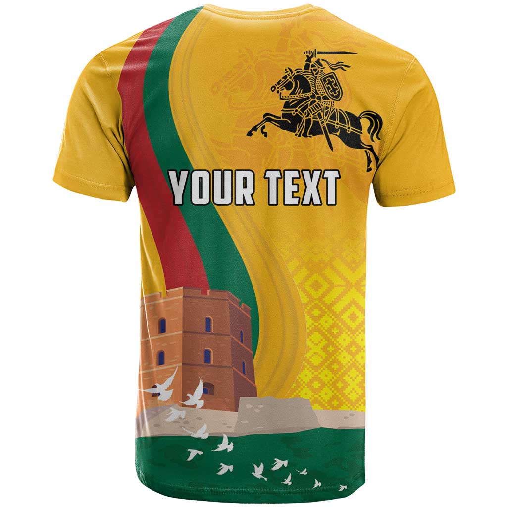 Personalized Lithuania Independence Restoration Day T-Shirt Gediminas Tower Flag Style Graphic Tee