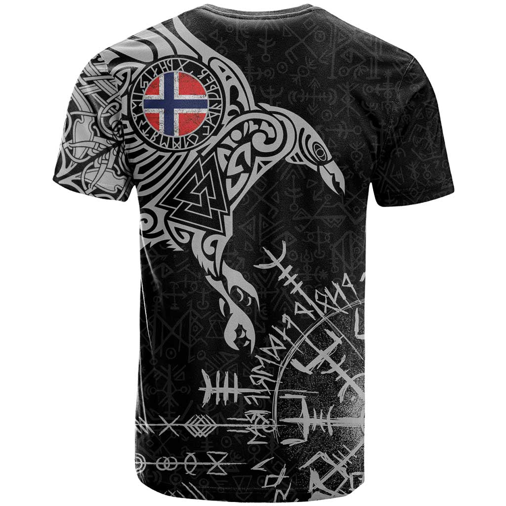 Norway Viking Ravens T-Shirt Vegvisir Runes Pattern Graphic Tee