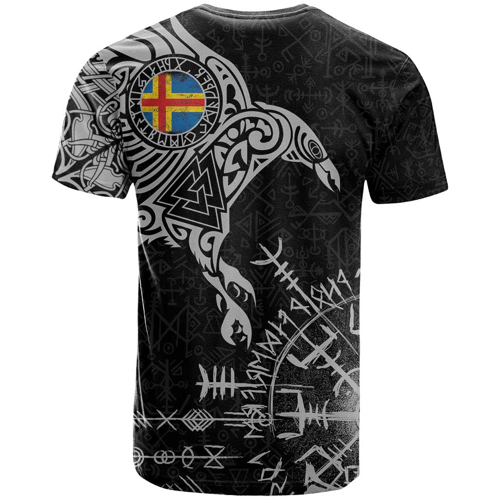 Aland Viking Ravens T-Shirt Vegvisir Runes Pattern Graphic Tee