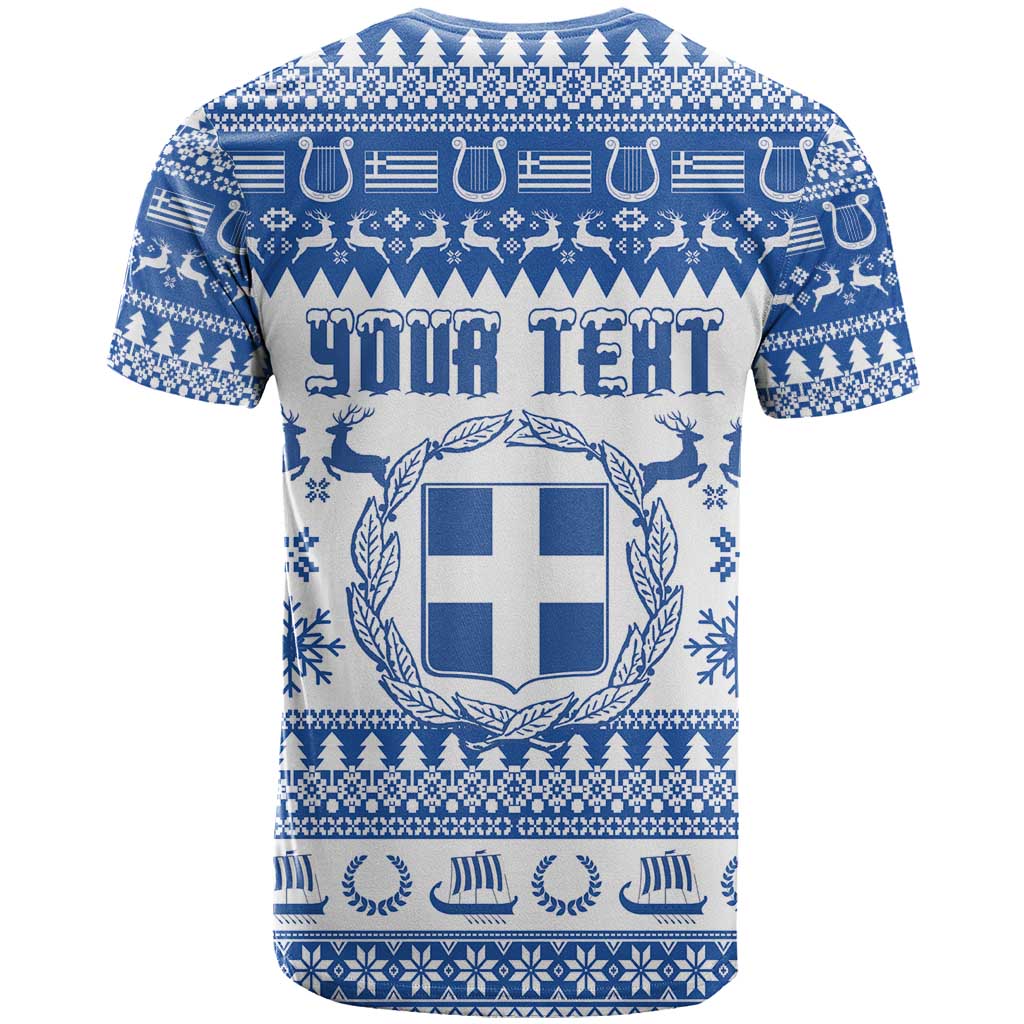 Personalized Christmas Greece Coat Of Arms T-Shirt Hellas Kala Christougena Graphic Tee