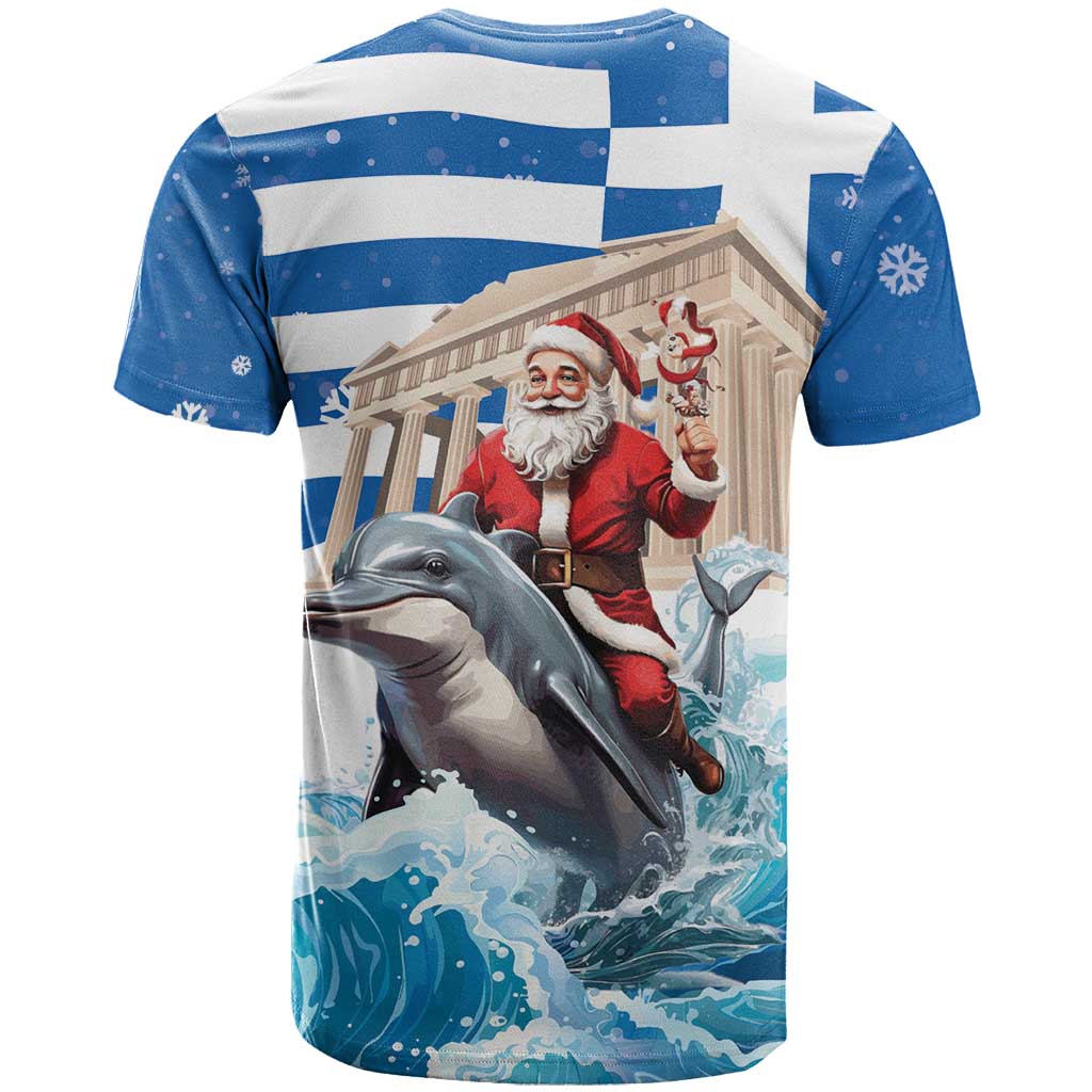 Greece Christmas T-Shirt Santa Claus Riding Dolphin Graphic Tee