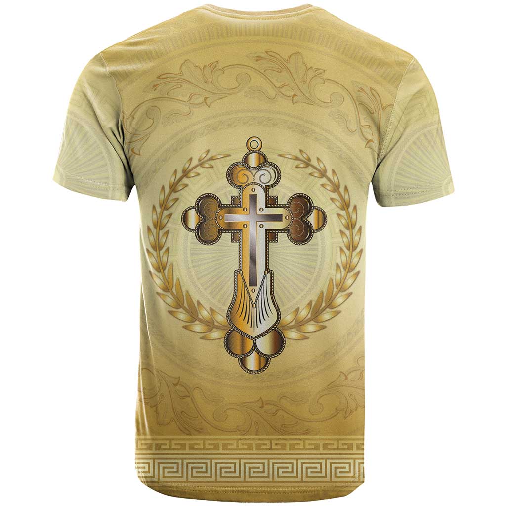 Greece Orthodox Cross T-Shirt Ancient Greek Key Gold Heritage Graphic Tee